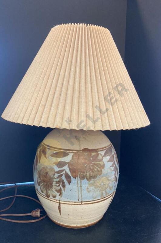 Vintage Pottery Lamp with Pleated Shade
