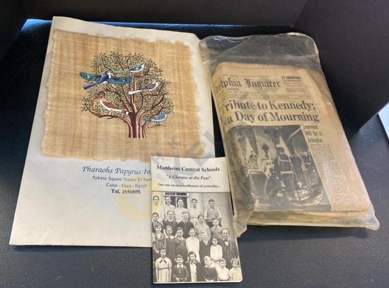 Egyptian Papyrus Tree of Life Painting, Vintage 1960s Newspapers, and More