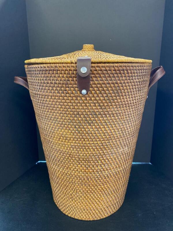 Wicker Hamper with Leather Handles and Lid
