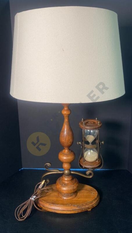 Vintage Wooden Table Lamp with Built-In Hour Glass