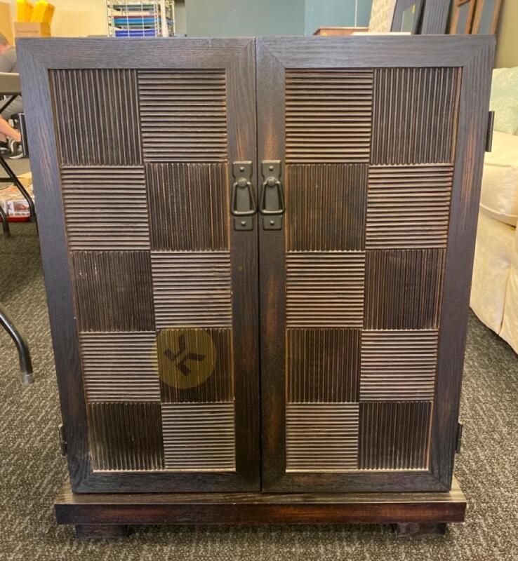 Dark Wood Paneled Double Door Storage Cabinet