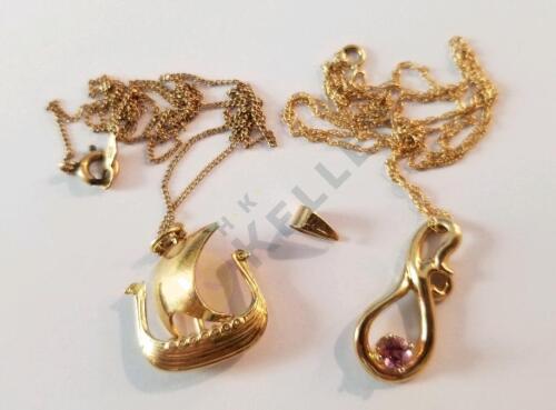 14K and 10K Yellow Gold Necklaces with Pendants and a Piece
