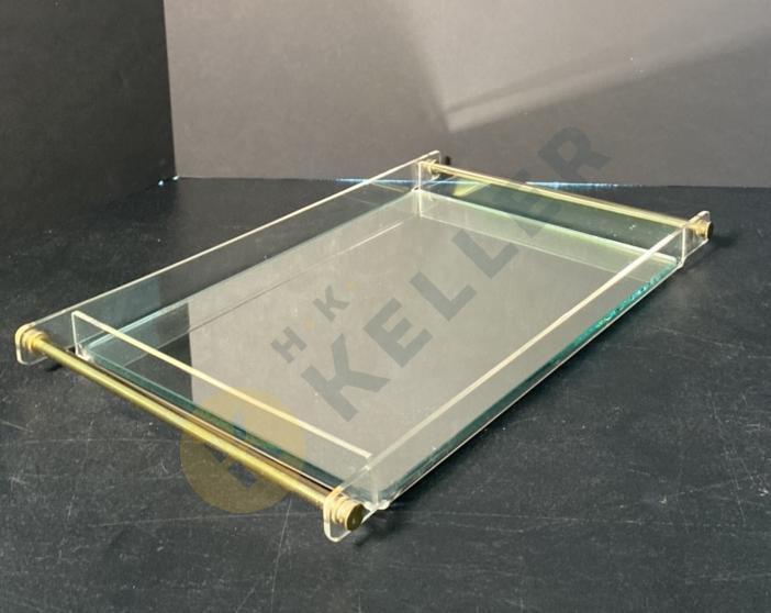 MCM Brass and Lucite Mirrored Serving Tray
