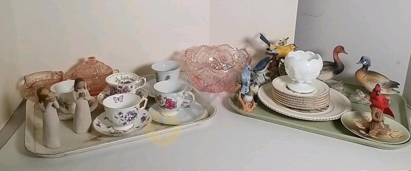 Depression Glass, Carnival Glass Bowl, Willow Tree Figurines, Lefton Collectable, and More