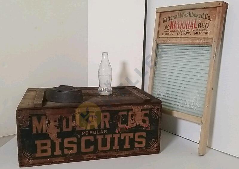Wooden Crate, Washboard, and More