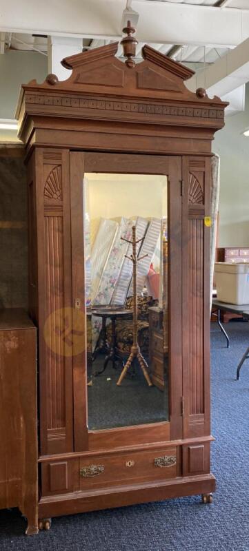 Antique Wardrobe with Beveled Mirrored Door
