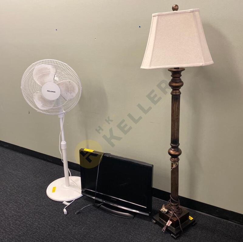 Resin Floor Lamp, Fan, and TV