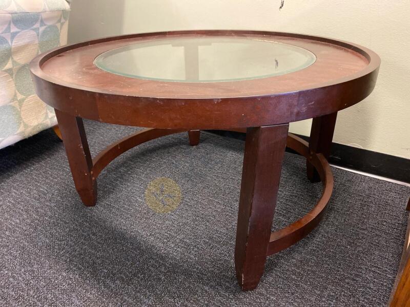 Round Wooden Coffee Table With Glass Insert