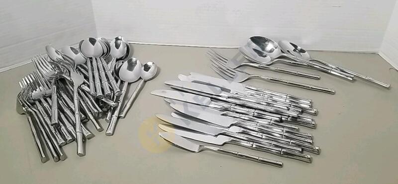 56 Pcs Stainless Steel Faux Bamboo Pattern Flatware
