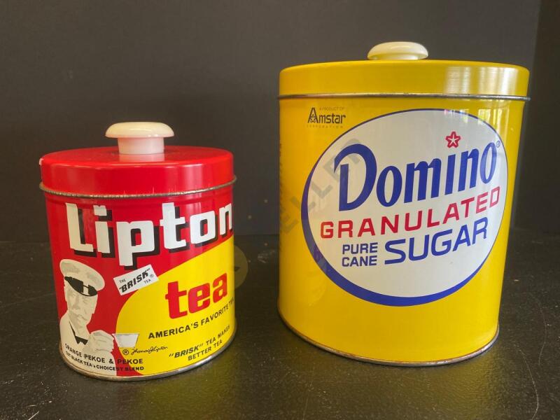 Domino Sugar and Lipton Tea Vintage Tin Advertising Canisters