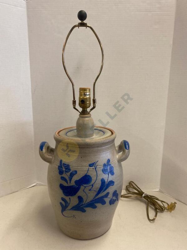 Ethan Allen Rowe Pottery Works Salt Glazed Cobalt Blue Stoneware Crock Lamp
