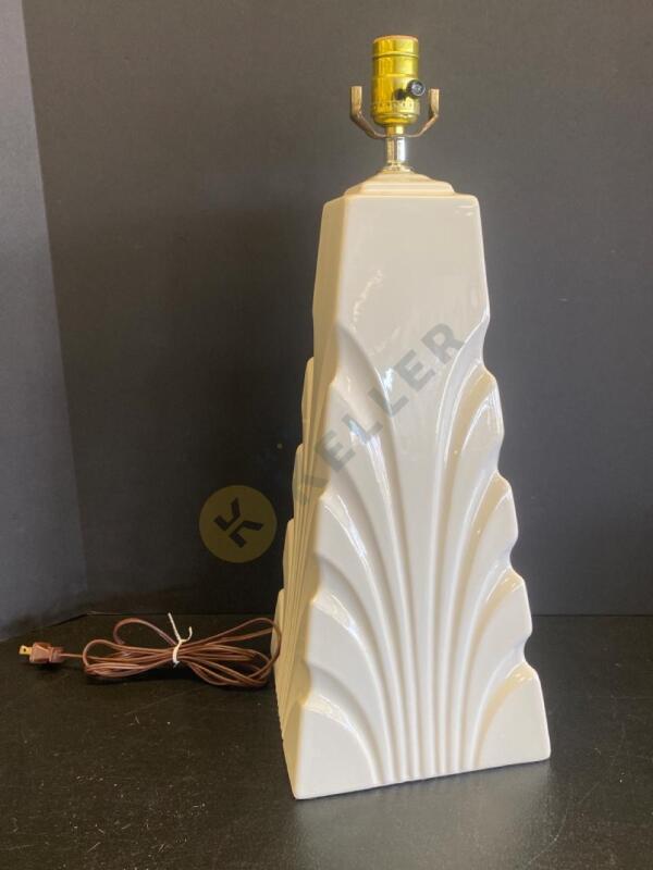 Art Deco White Pottery Pylon MCM Lamp