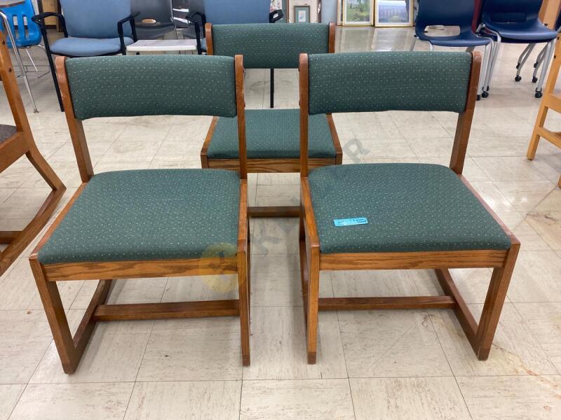 3 Green Upholstered Rocking Desk Chairs