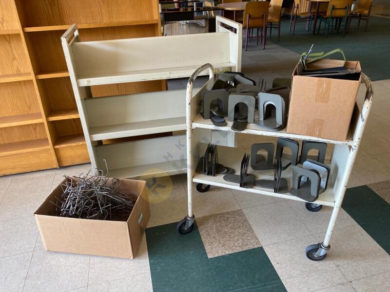 2 Metal Rolling Cart, Bookends, and More