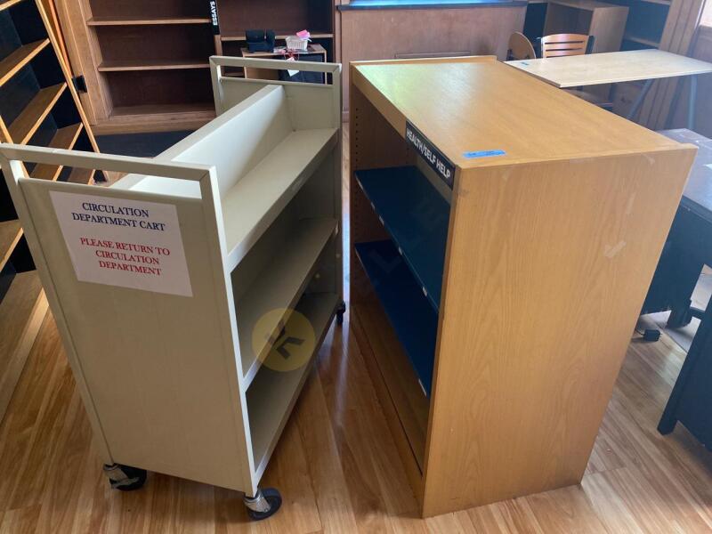 Wooden Book Shelf and Metal Cart