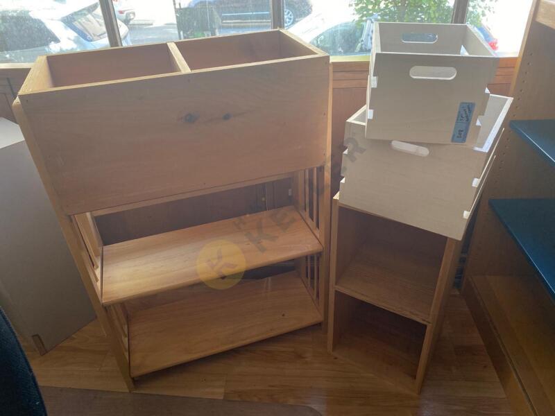 Wooden Bookshelf and Crates