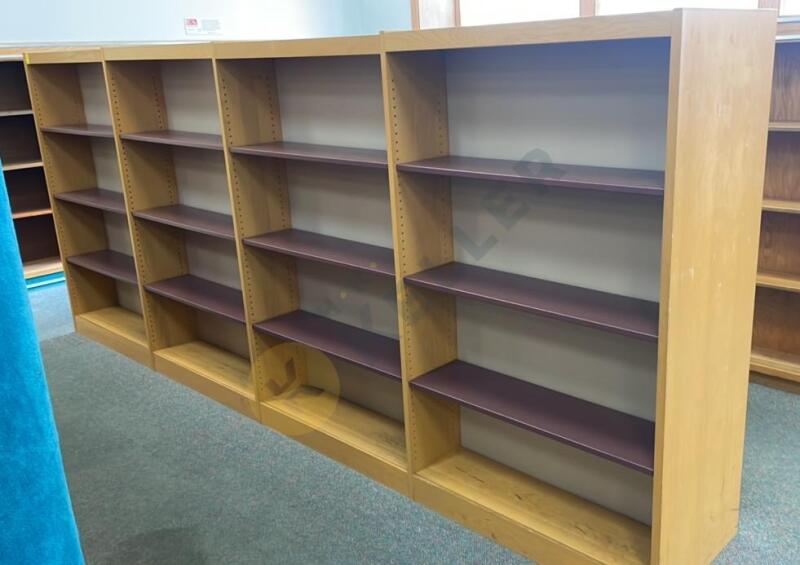 Wooden Double-Sided Bookshelf with Metal Shelves