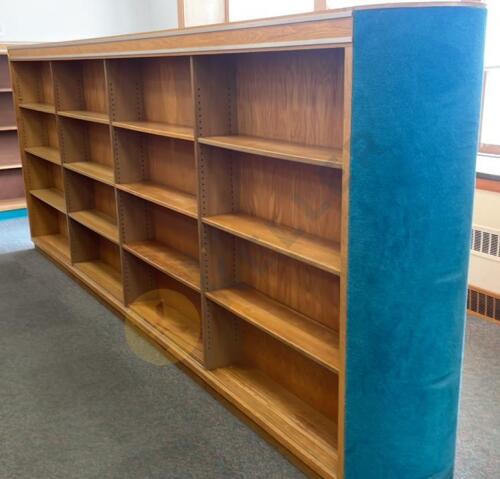 Wooden Double-Sided Bookshelf with Carpeted Endcap