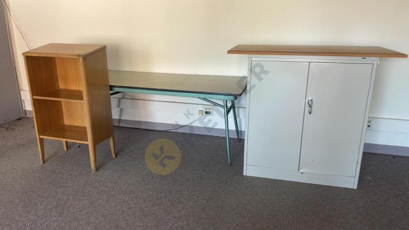 Storage Cabinet, Podium, and Laminate Table