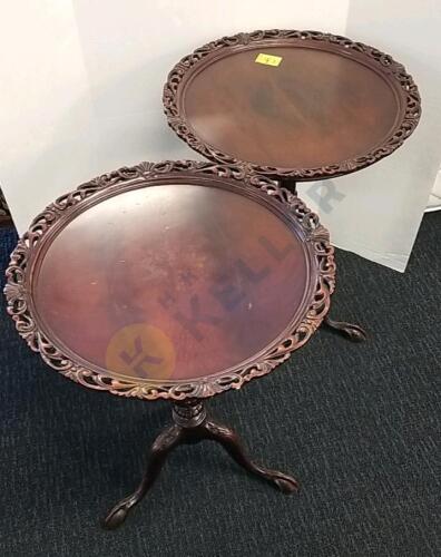 Pair of Ornate Ball & Claw Foot Pie Crust Side Tables