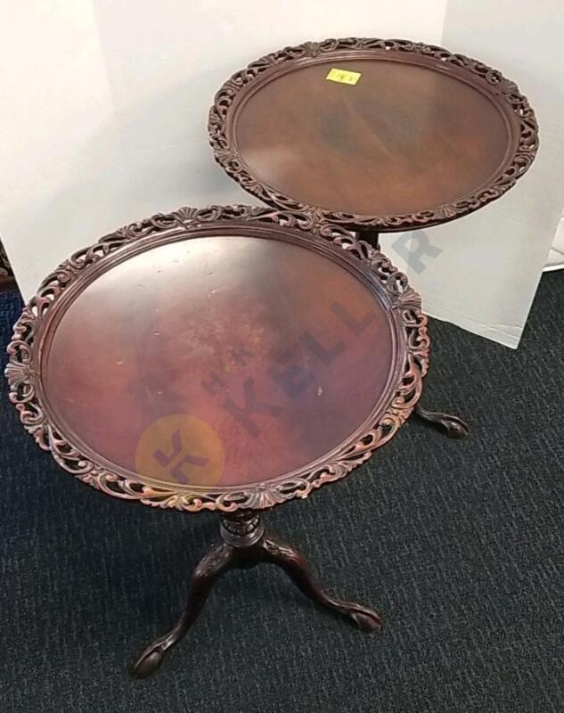 Pair of Ornate Ball & Claw Foot Pie Crust Side Tables