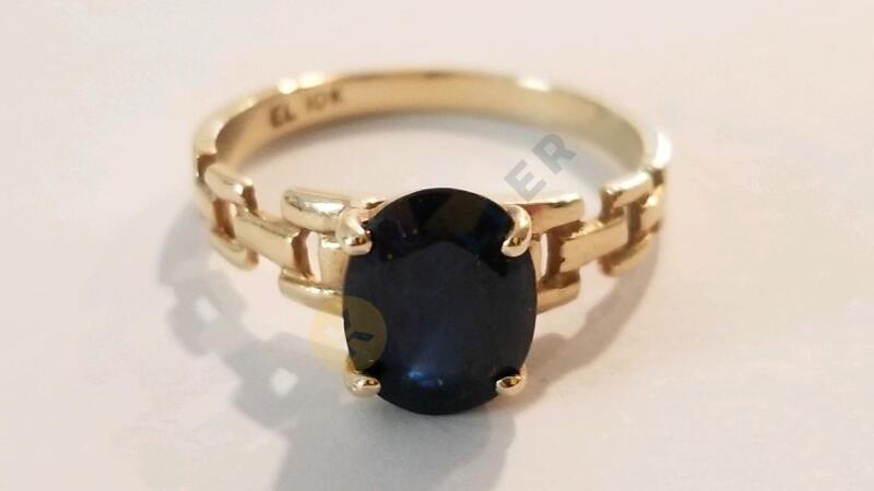 10K Gold Ring with Dark Blue Gemstone
