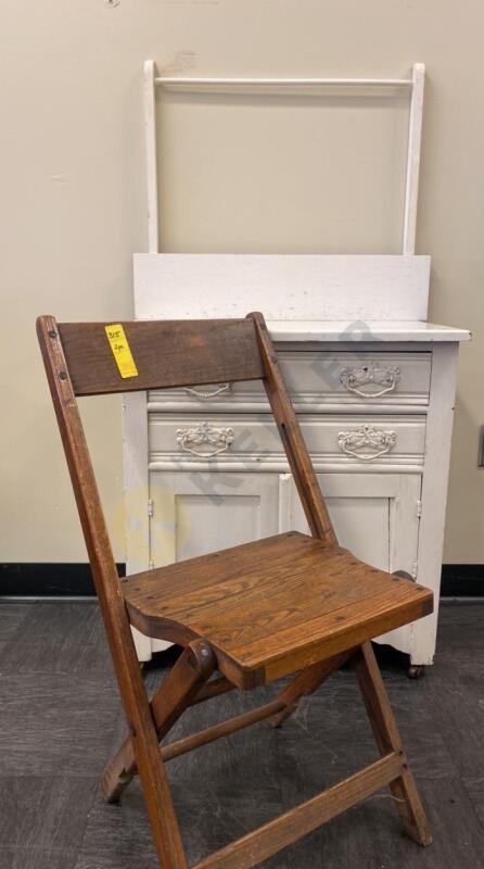Antique Wash Stand and Wooden Folding Chair