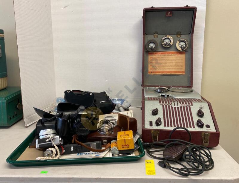 Webster Chicago Model 80 Wire Recorder, Vintage Camera Supplies, and More