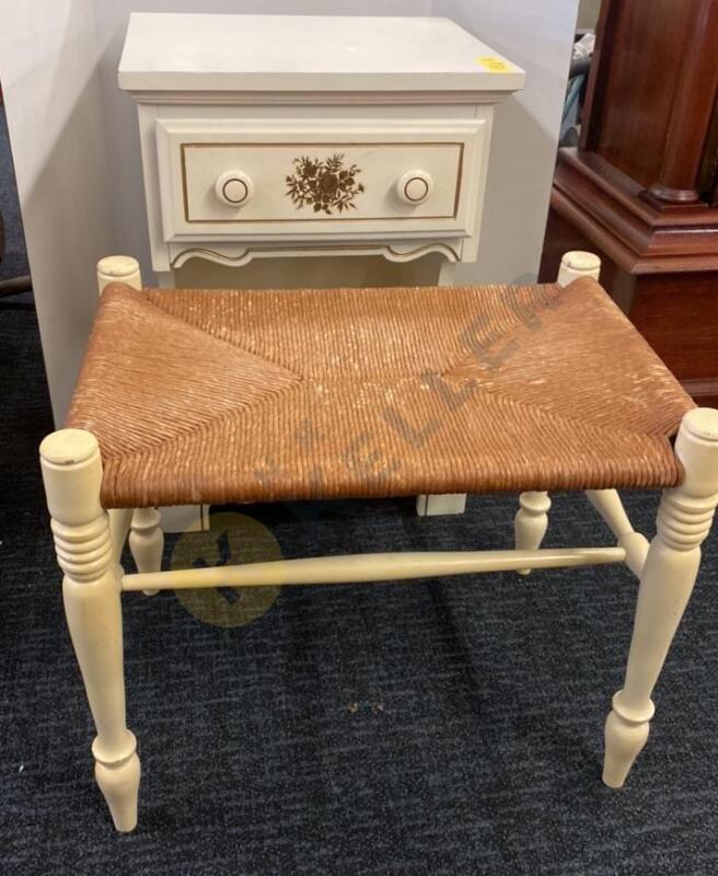 French Provincial Side Table and Stool with Rush Seat