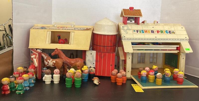 Vintage Fisher Price Play Family Farm and with Silo, School, and More