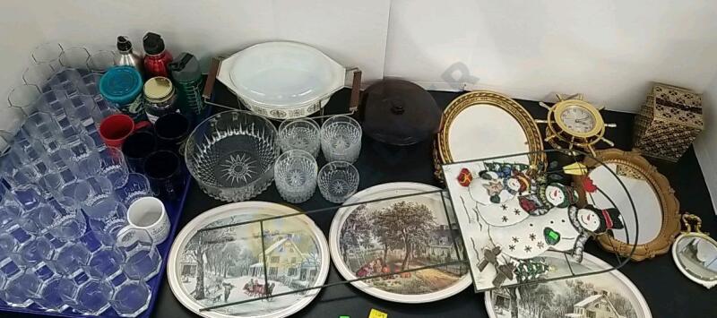 Vintage Pyrex Casserole, Clock, Mirrors, Glasses, and More