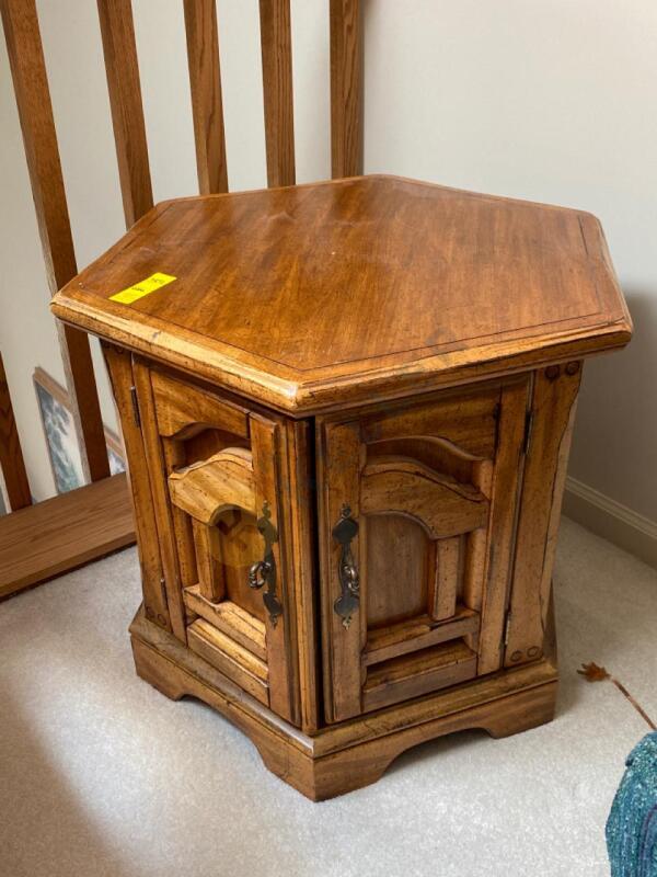 Wooden Octagon Side Table with Storage