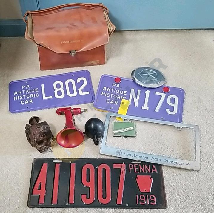 1919 PA License Plate, Old Car Horn, Old Bike Bell, and More