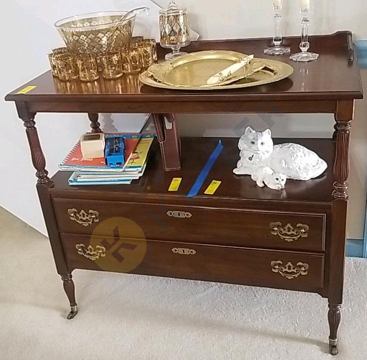 Ethan Allen Georgian Court Cherry Wood Server Sideboard Rolling Buffet