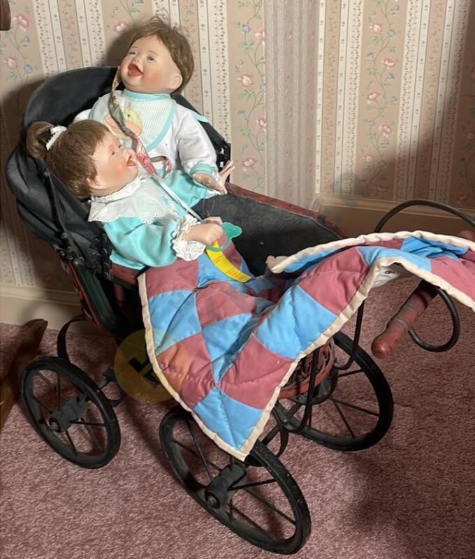 Dolls in Vintage Stroller