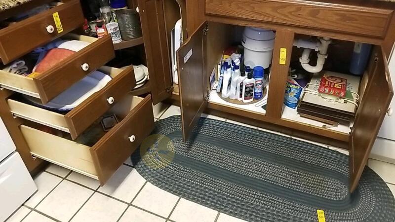 Contents of 3 Cabinets and 4 Drawers plus Rug