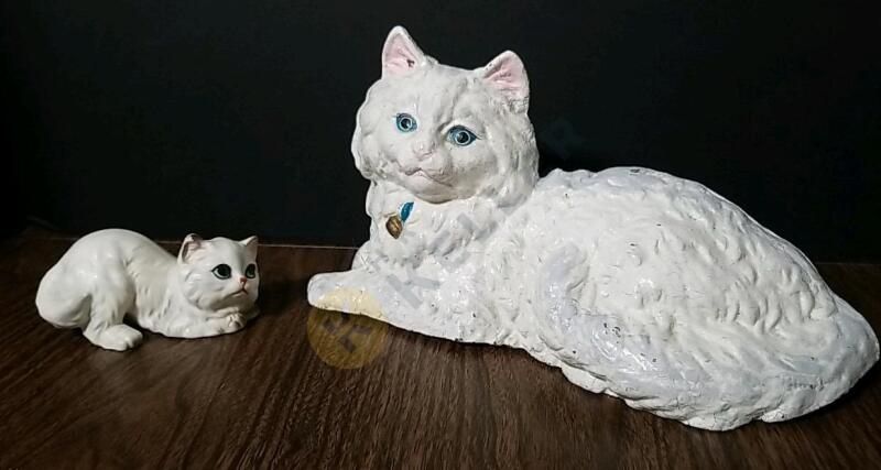 Cast Iron Painted Cat Doorstop and Ceramic Cat