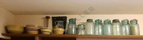 Yellow Ware Mixing Bowls, Blue Glass Canning Jars, and More