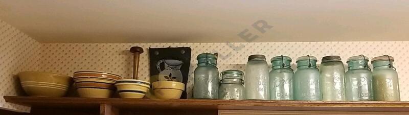 Yellow Ware Mixing Bowls, Blue Glass Canning Jars, and More