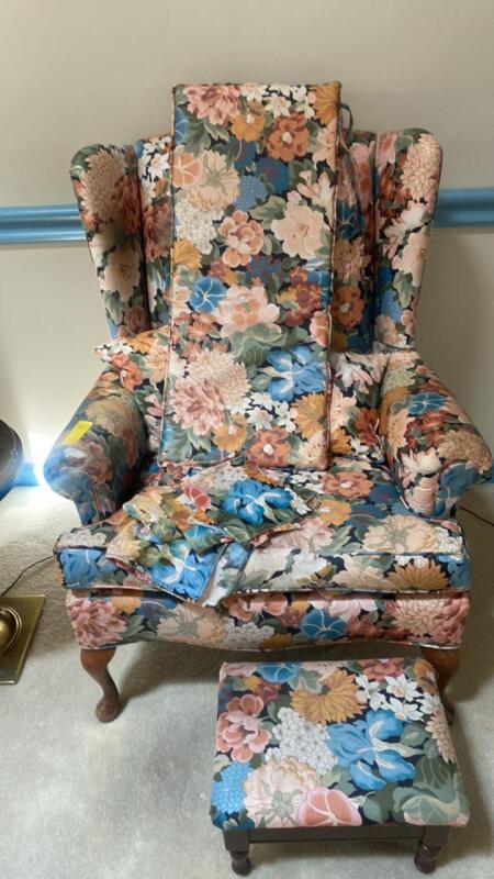 Upholstered Arm Chair and Footstool