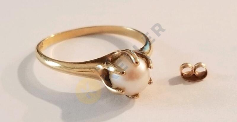 10K Gold Pearl Ring and Earring Back