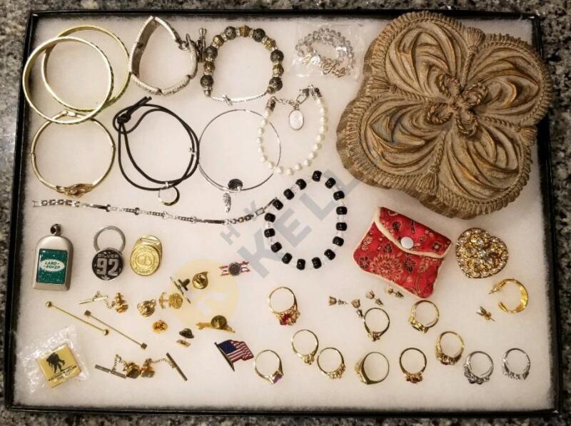 Rings, Bracelets, Pins, Pierced Earrings, and Box