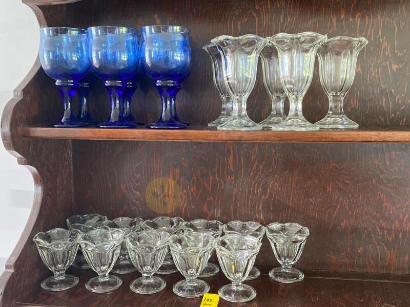 Sundae Dishes and Blue Goblets