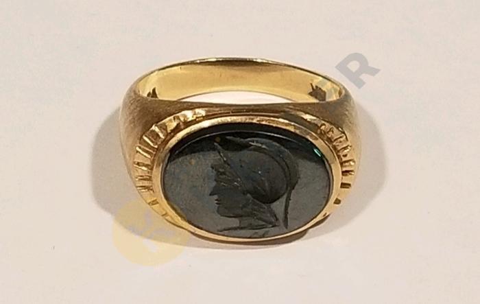 10K Gold Carved Warrier Hermatite Ring