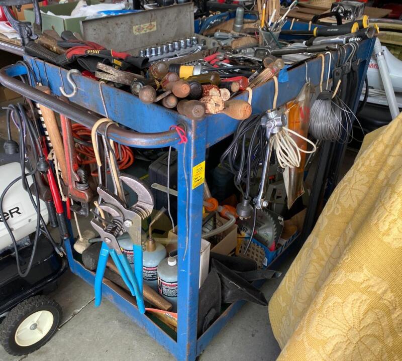 Metal Cart and Contents