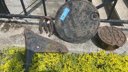 Antique Iron Plow Blade and Iron Water Access Covers