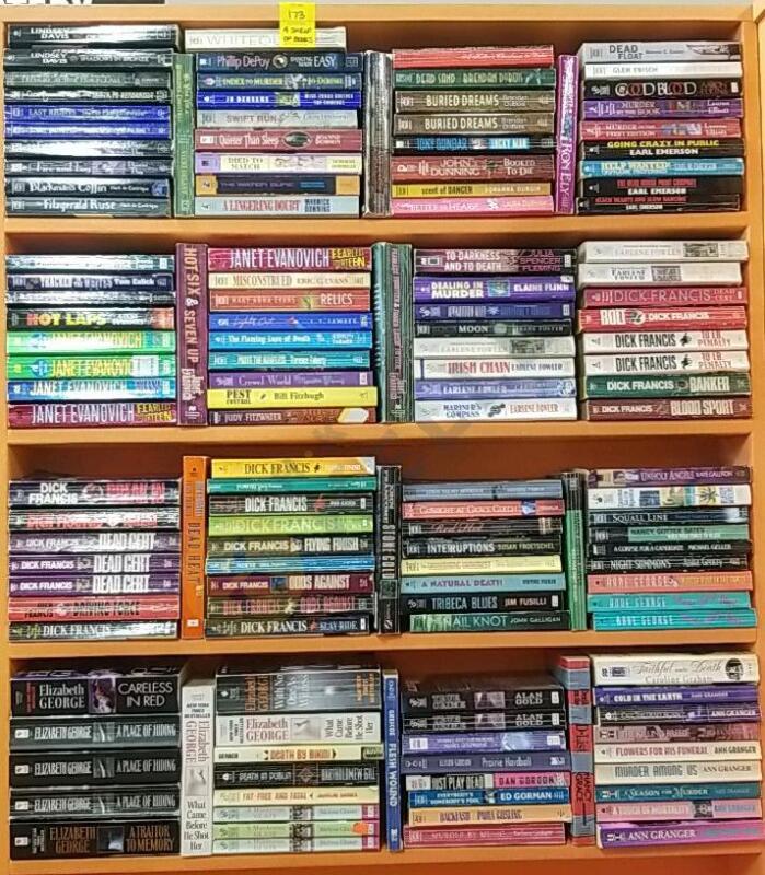 4 Shelves of Paperback Mystery Novels