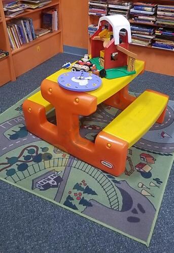 Little Tikes Picnic Table, Toys, Clock, and Play Rug