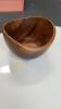 Table with Tablecloth, Glass Top, and Wooden Bowl - 3