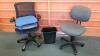 2 Desk Chairs, Seat Pads, and Trash Bin